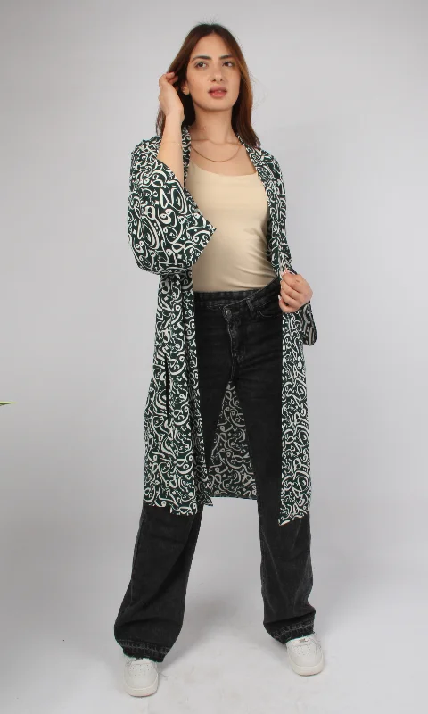 Women Short Cardigan Arabic Letter (Green) Long Cardigan Short Cardigan Medium Cardigan