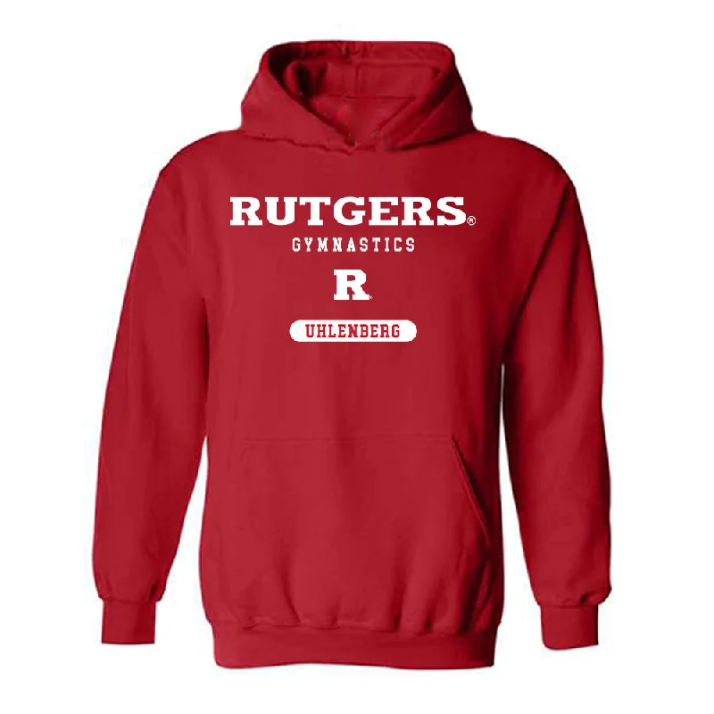 Rutgers - NCAA Women's Gymnastics : Donna Uhlenberg - Classic Shersey Hooded Sweatshirt Hoodie with Elastic Cuffs Stretchable Comfortable