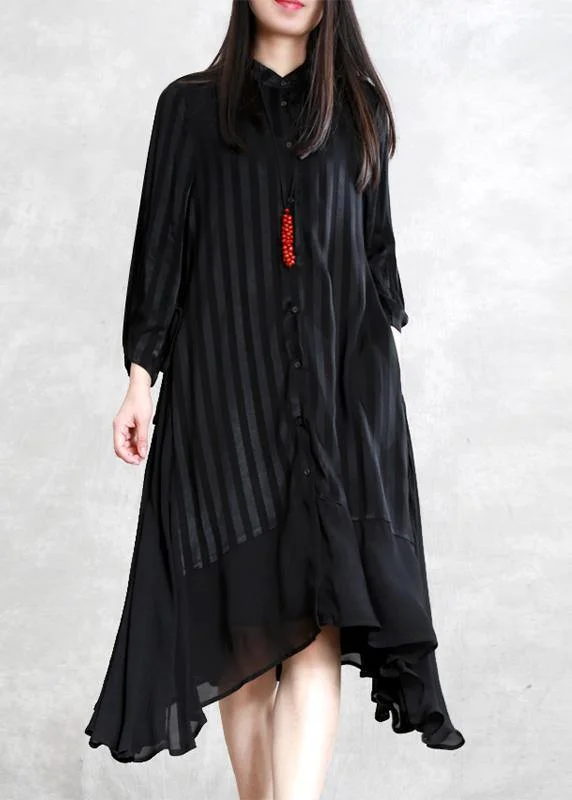 French black striped Fashion tunic pattern Neckline stand collar patchwork cardigan Ribbed Striped Patterned
