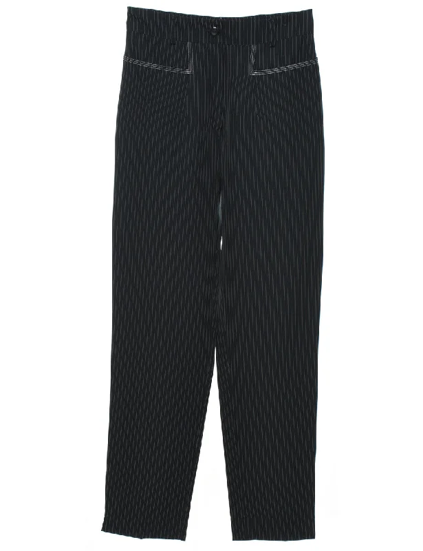 Black Pinstriped Trousers - W27 L30 Trousers High Rise Slim Fit
