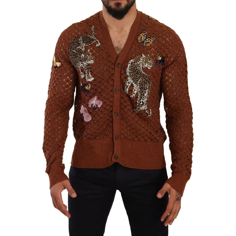 Dolce & Gabbana Refined Elegance Multicolor Embroidered Cardigan Faux Fur Fabric Real Fur Fabric Shearling Fabric