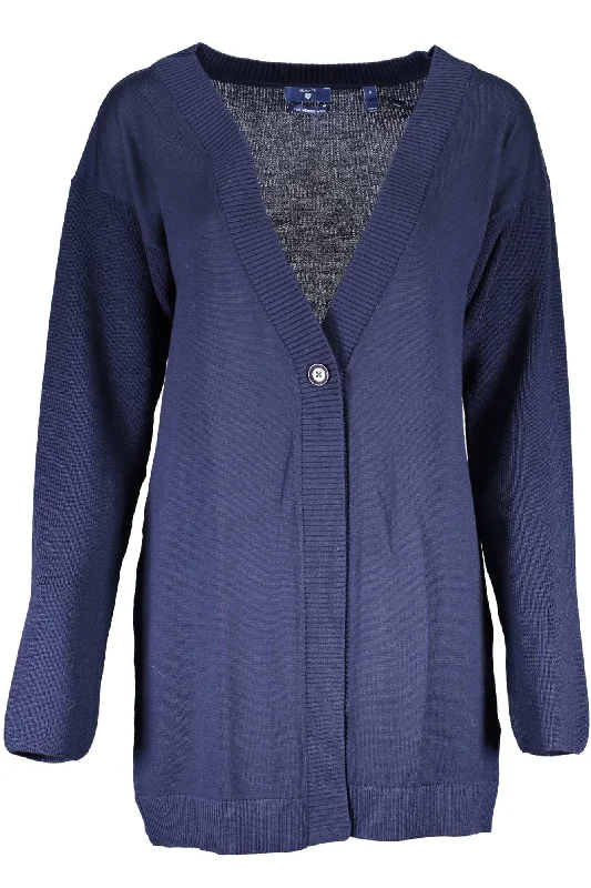 Gant Blue Wool Women Cardigan Solid Color Striped Floral Print