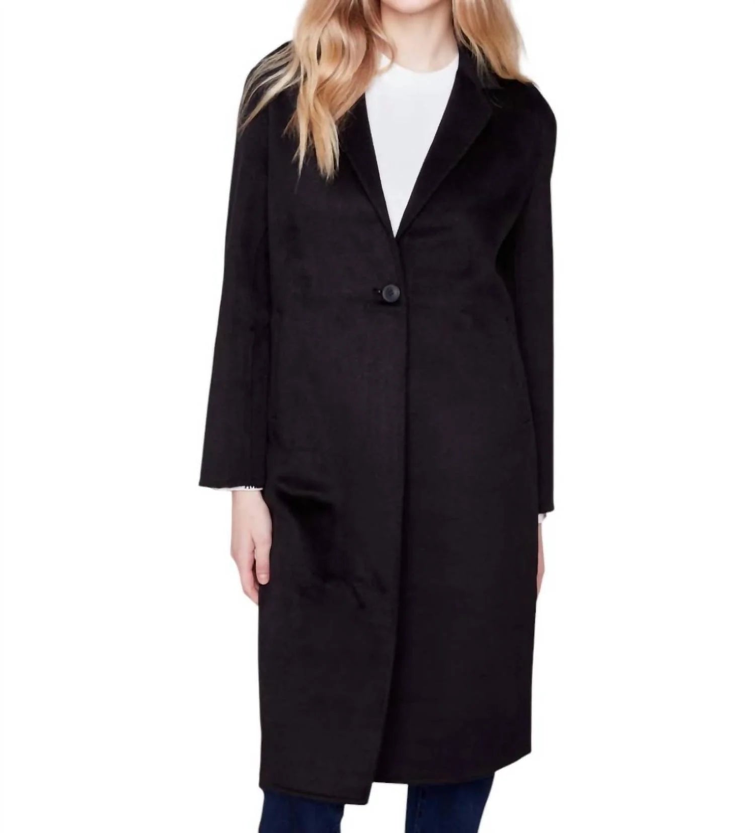Long Boiled Wool Coat Boat Neck Jacket Square Neck Jacket One-Shoulder Jacket