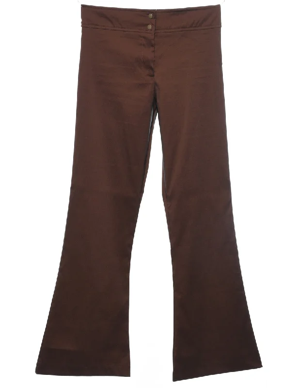 Dark Brown Flared Leg Trousers - W26 L29 Trousers High Rise Slim Fit