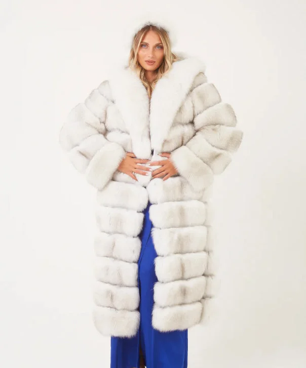 Women’s Natural Blue Fox Fur Coat Parka Down Jacket Wool Coat