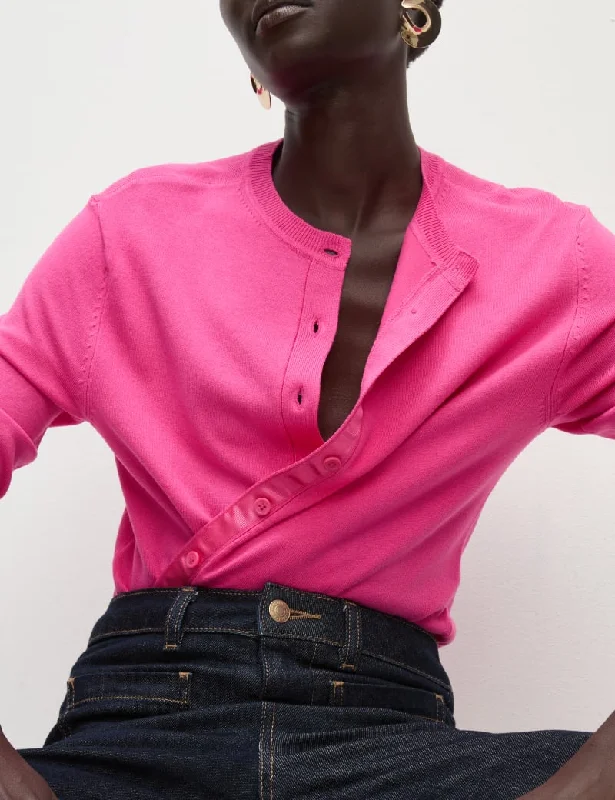 Crew Neck Button Front Cardigan Tailored Straight A-Line