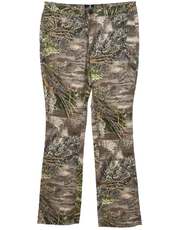 Woodland Camouflage Design Trousers - W32 L31 Trousers Tapered Slim Fit