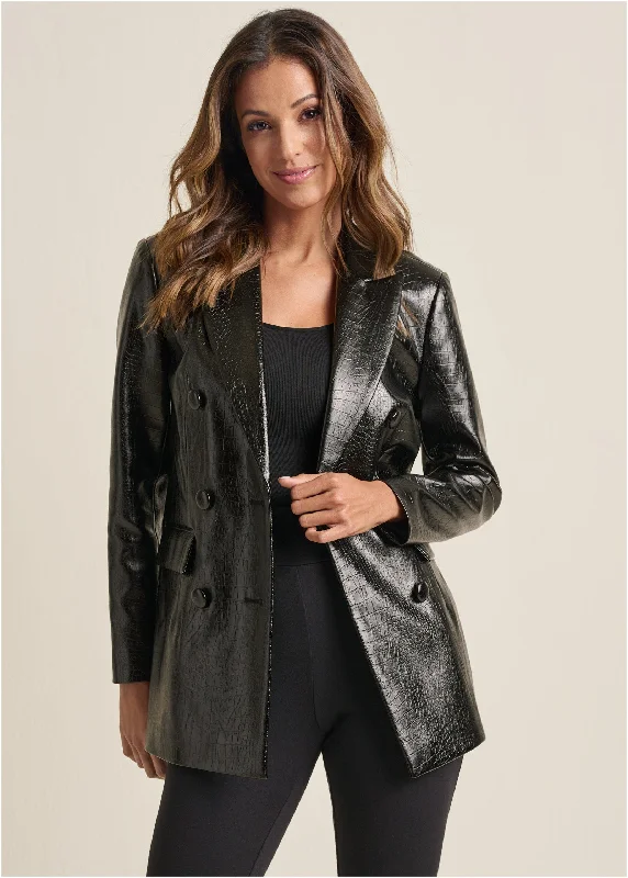 Faux Croc Blazer - Black Women's Handmade Blazer