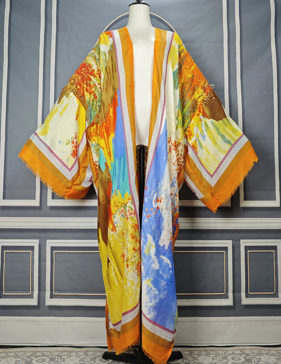 Women's Boho Full-Length – Fashionable African Print Bikini Cover-Up & Streetwear Cardigan Fitted Slim Tailored