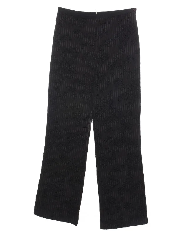 Floral Print Devore Design Black Trousers - W29 L30 Trousers New Arrival