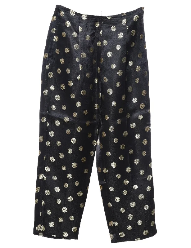Jacquard Pattern Black Trousers - W28 L27 Trousers Tapered Slim Fit