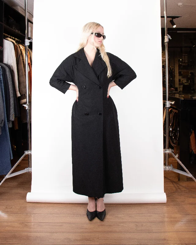 1980s Yohji Yamamoto Black Long Wool Coat M Off-the-Shoulder Jacket Double-Breasted Coat Single-Breasted Coat