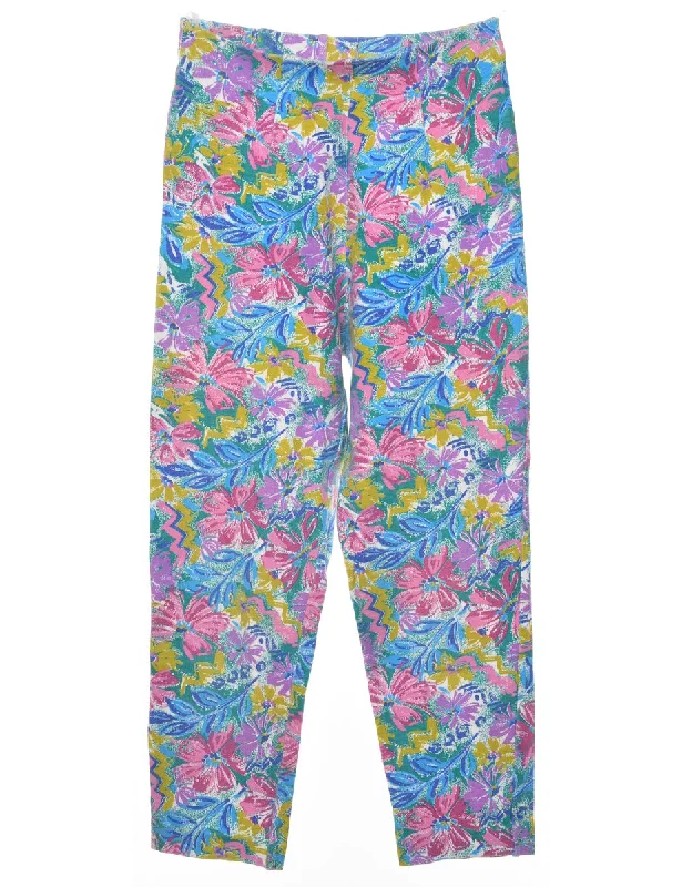 Multi-colour Floral Print Trousers - W24 L24 Trousers Lace Delicate