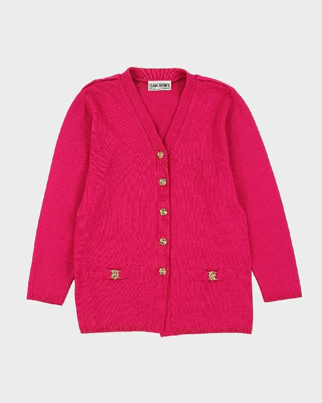 Fuchsia Pink Knitted Cardigan - S Print Jacquard Patchwork