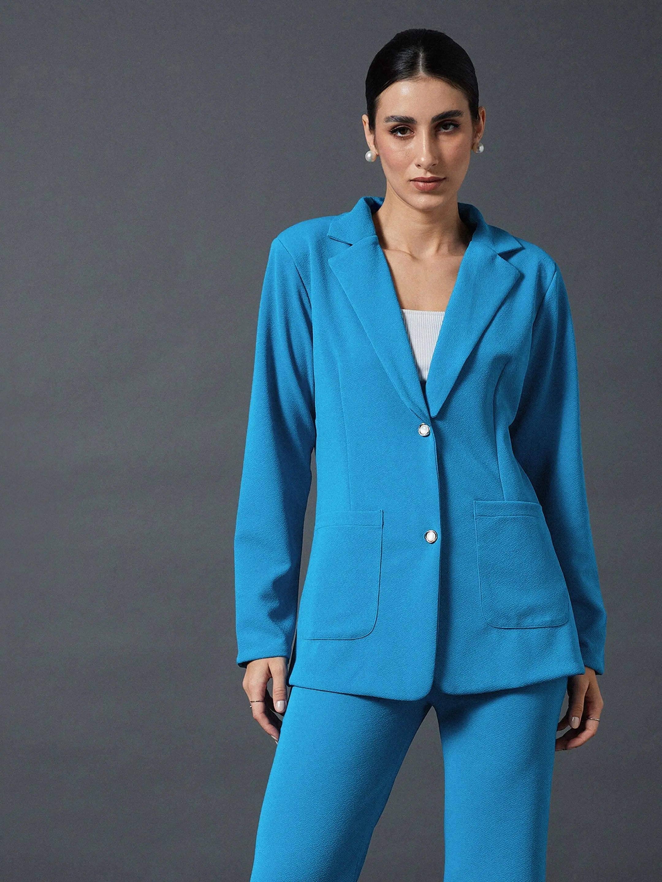 Women Turquoise Slim Fit Blazer Women's Elegant Suit