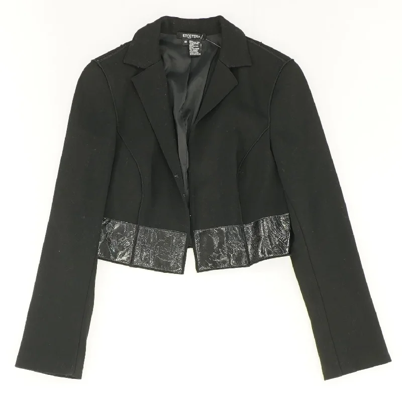Vintage Black Leather Trim Color Block Blazer Women's High-End Blazer