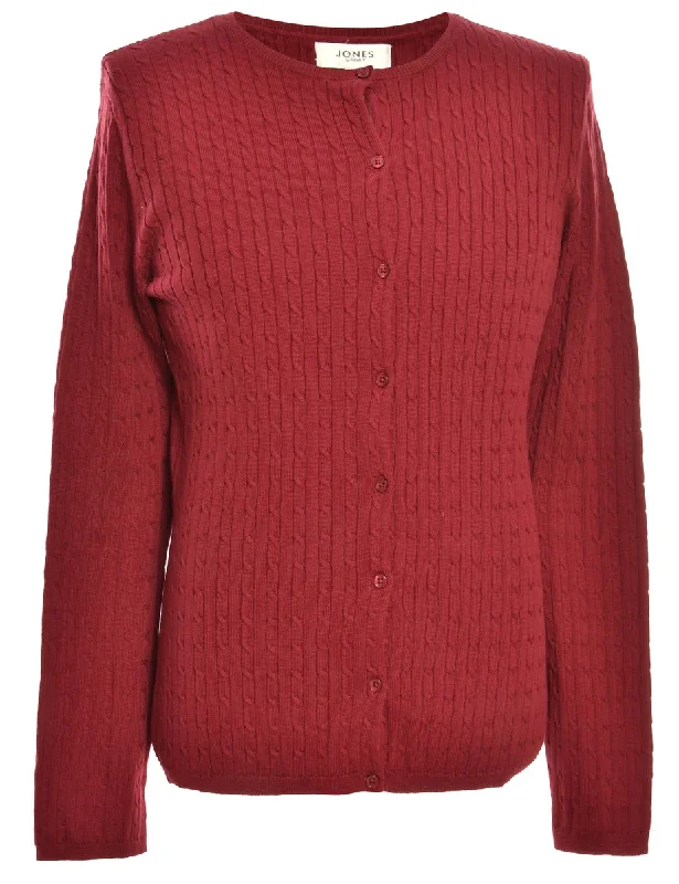 Button Through Maroon Cardigan - L Cotton Fabric Linen Fabric Terry Fabric
