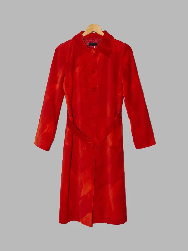 Agnes B 1990s red and orange velvet coat - size 38 Print Jacquard Embroidered