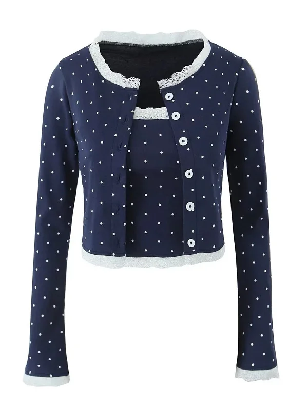 2PCS Blue 1950s Polka Dots Camisole & Cardigan Wool Cardigan Cotton Cardigan Cashmere Cardigan 2PCS Blue 1950s Polka Dots Camisole & Cardigan Wool Cardigan Cotton Cardigan Cashmere Cardigan