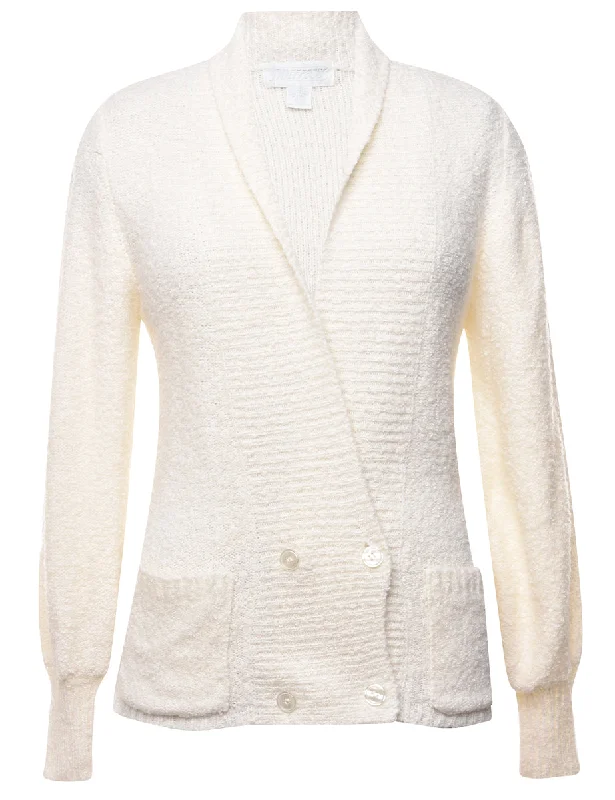 White Cardigan - S Cable Knit Ribbed Knit Lace Knit