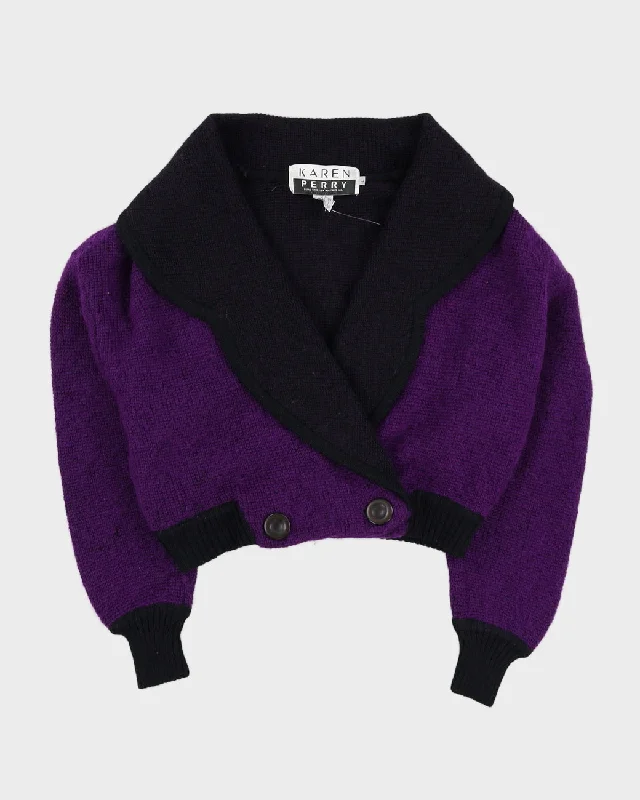 00s Purple Knitted Cardigan - M Cashmere Blend Cotton Blend Poly Blend