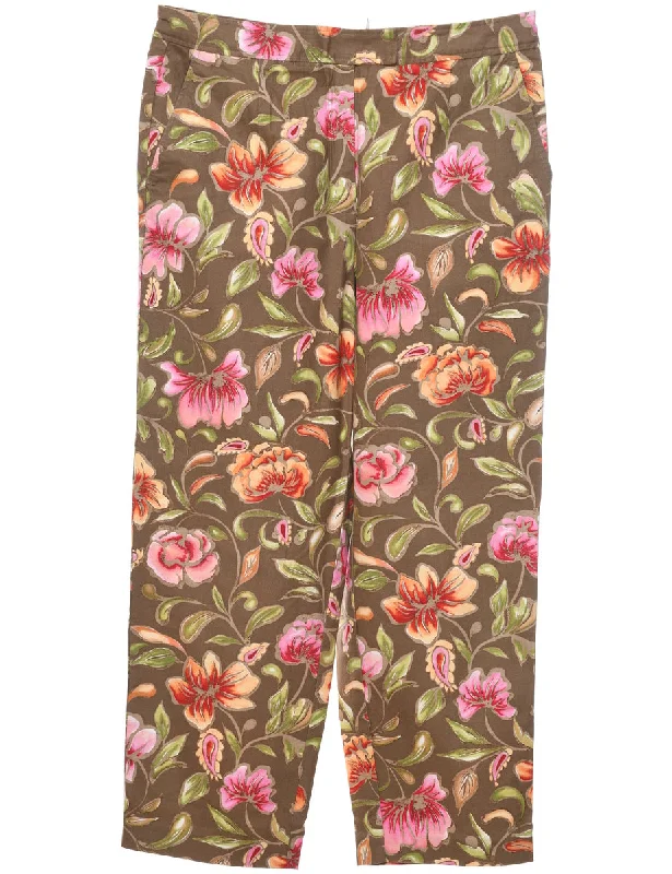 Floral Print Trousers - W34 L26 Trousers Harem Relaxed Fit