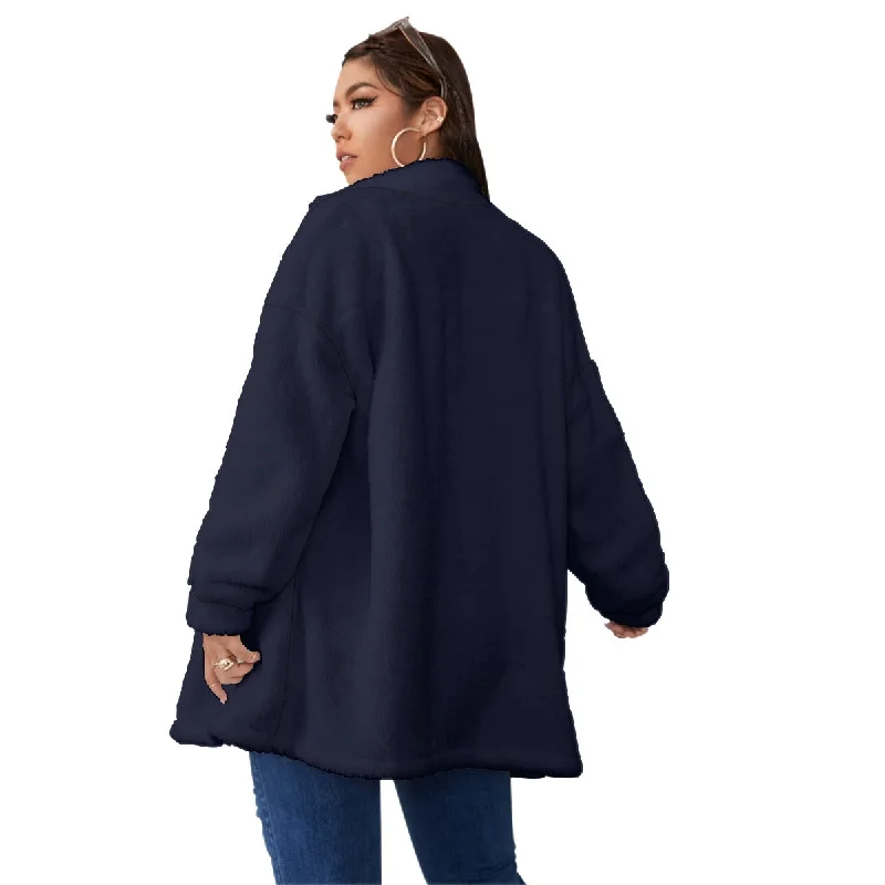 All-Over Print Unisex Borg Fleece Stand-up Collar Coat With Zipper Closure(Plus Size) Satin Silk Chiffon