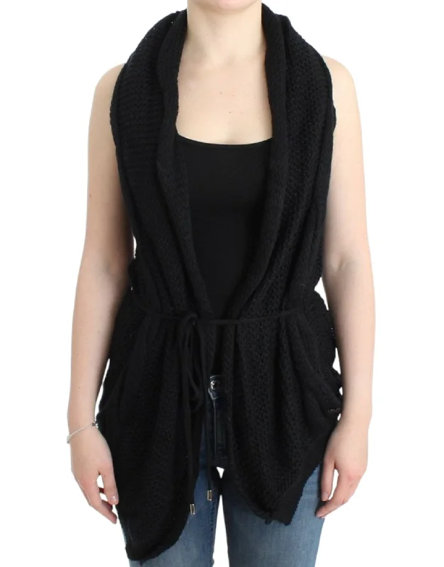 Costume National Chic Sleeveless Knitted Vest Cardigan Chenille Brocade Lace