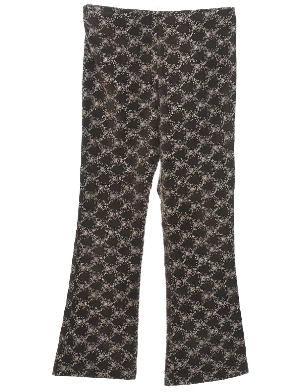 Floral Print Embroidered Y2K Trousers - W34 L33 Trousers Solid Black