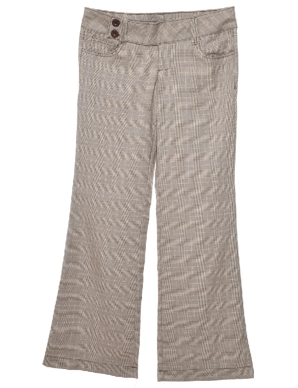 Dogtooth Checks Flared Trousers - W32 L33 Trousers Floral Bohemian
