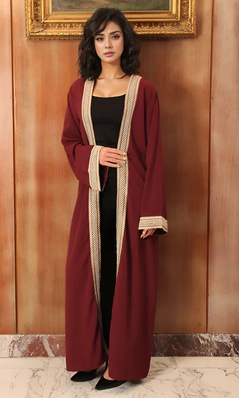 Women Long Cardigan With Tape (Burgundy) Boxy Cardigan Fitted Cardigan A-Line