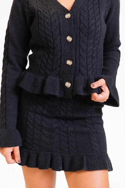 Glistening In The Snow Black Cable Knit Cardigan Set FINAL SALE Wool Fabric Cashmere Fabric Tweed Fabric