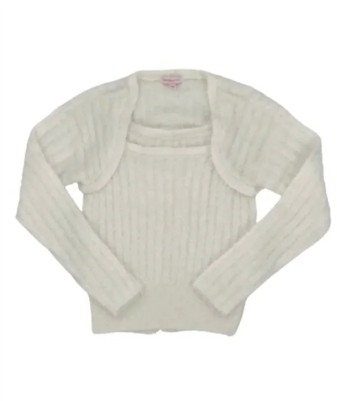 2N1 Tank And Cardigan Top in Winter White Asymmetrical,ymmetric Pencil Cardigan