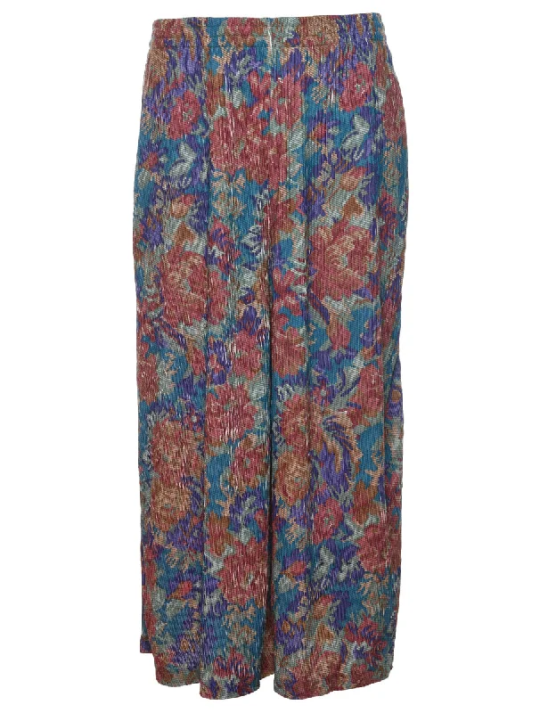 Floral Print Multi-Colour Wide Leg Trousers - W26 L21 Trousers Sale Discount