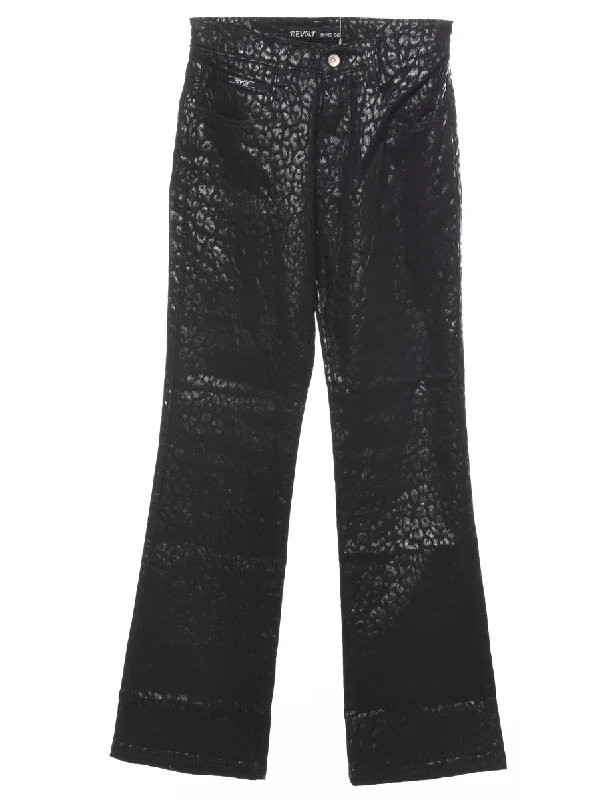 Revolt Black Patterned Trousers - W25 L31 Trousers Handmade Artisanal