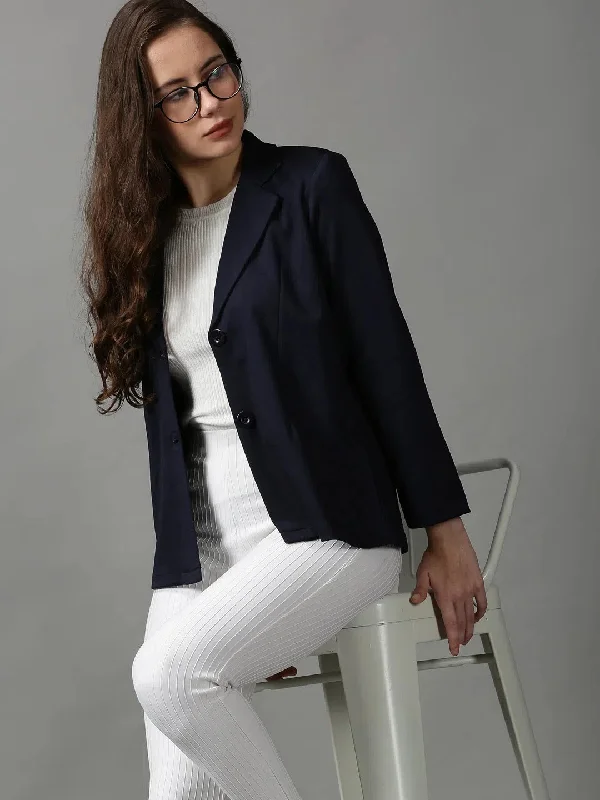 Women's Navy Blue Solid Open Front Blazer-AE-31042-Navyblue Women's Premium Blazer