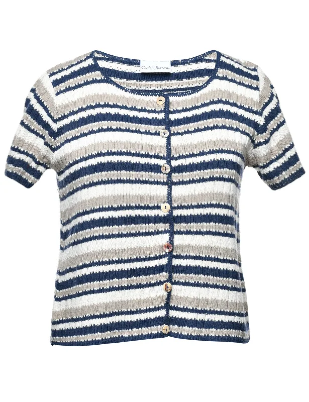 Striped Cardigan - M Satin Blend Silk Blend Wool Blend