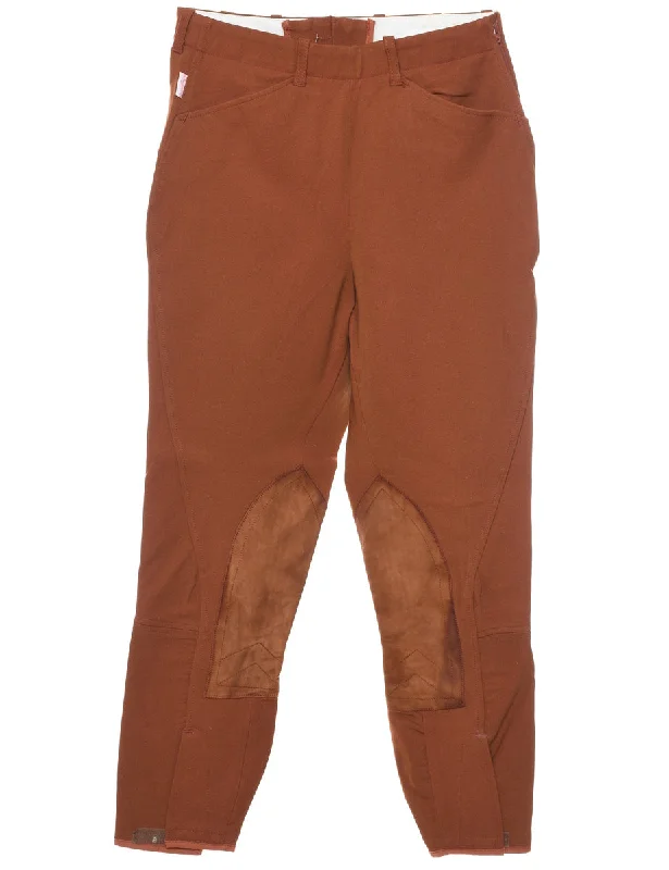 Brown Made In The USA Riding Trousers - W26 L24 Wide Leg Loose Fit Mid Waist