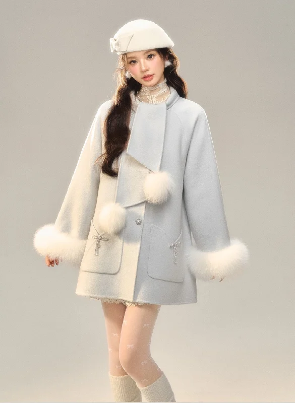 Snow Scarf Double-faced Wool Coat BBB0131 Fleece Down Feather