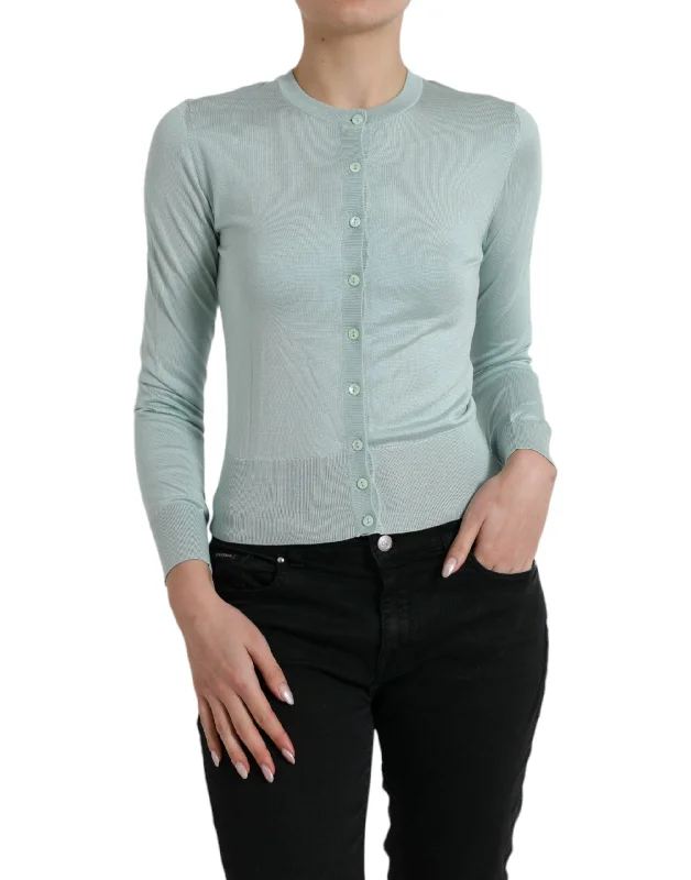 Dolce & Gabbana Elegant Light Blue Silk Cardigan Soft Cozy Warm
