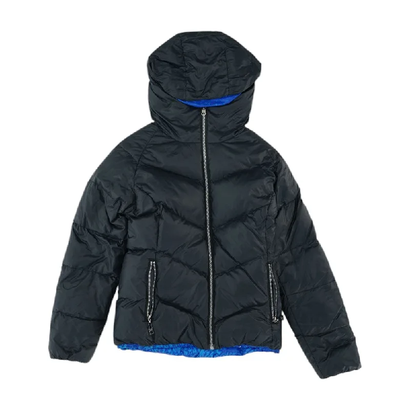 Black Java Down Reversible Coat Zip Front Button Front Snap Front