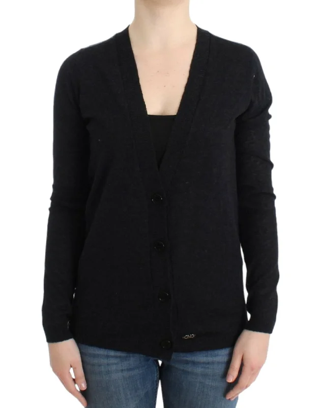 Costume National Elegant Deep V-neck Lightweight Cardigan Silk Blend Satin Velvet