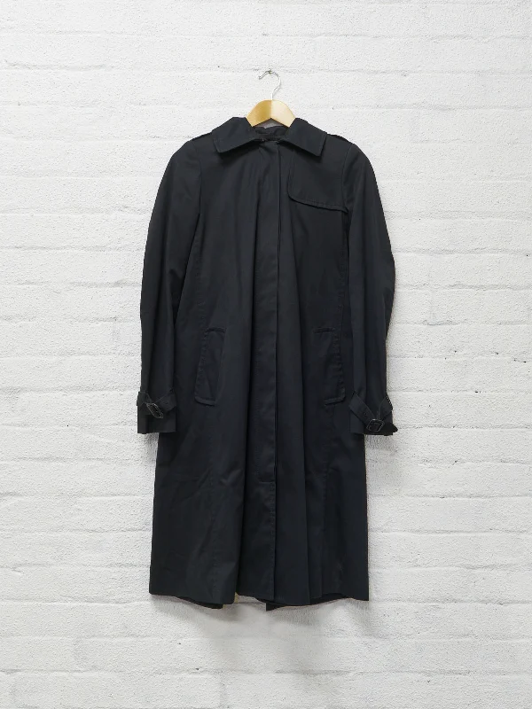 Veronique Branquinho washed black cotton detachable fur hood coat - womens 36 Buttoned Toggled Snapped