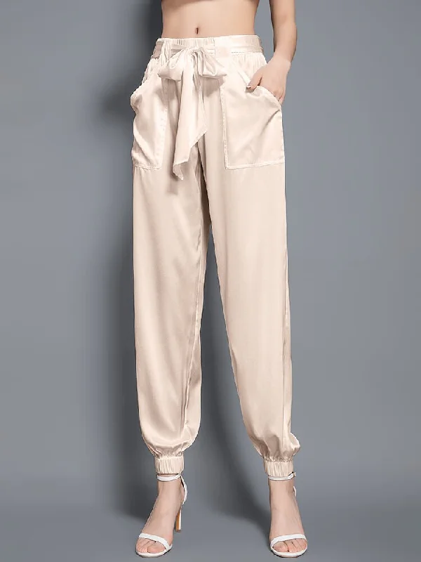Womens Fashion Tie Waist Ankle Banded Cropped Silk Trousers Trousers Favorite Customer