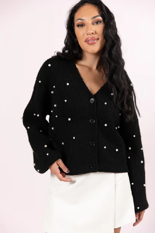 Beautiful Memories Black Pearl Embellished Cardigan FINAL SALE Patchwork Embroidered Appliqued