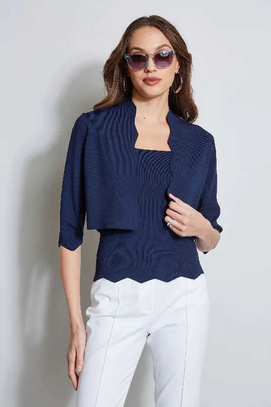 Scallop Cardigan Front Pockets Side Pockets Patch Pockets