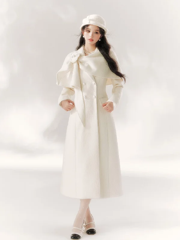 white Phalaenopsis Perl Decorated Cape Coat BBB0093 Knit Woven Fleece