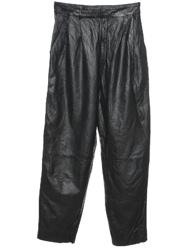 Black Classic Leather Trousers - W26 L26 Trousers trendy modern
