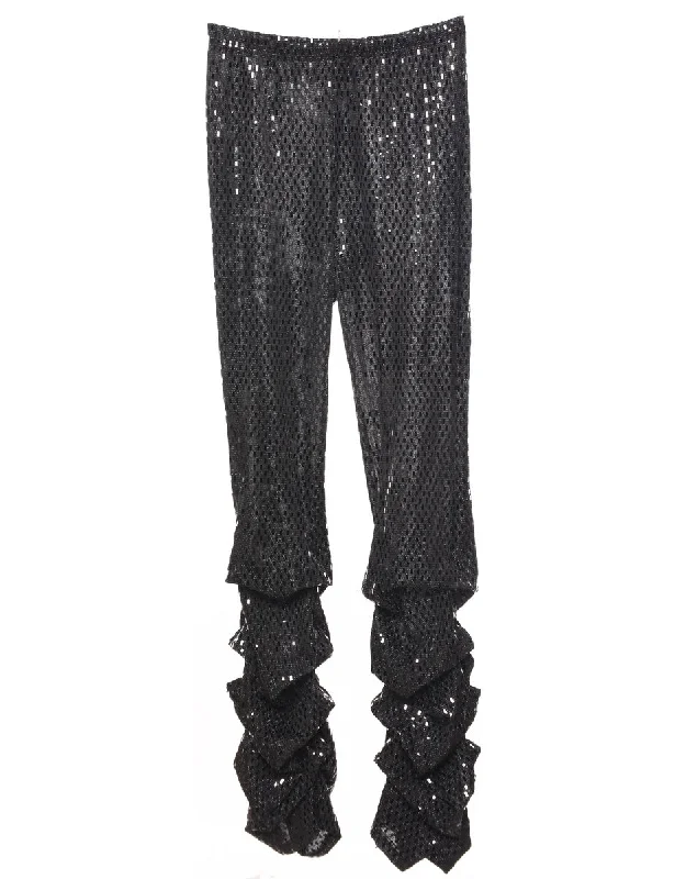 Lurex Thread Pattern Trousers - W28 L34 High Waist Slim Fit Ankle Length