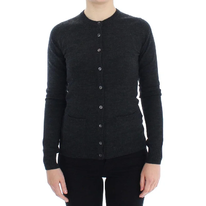 Dolce & Gabbana Elegant Gray Wool Cardigan Sweater Velvet Chenille Corduroy